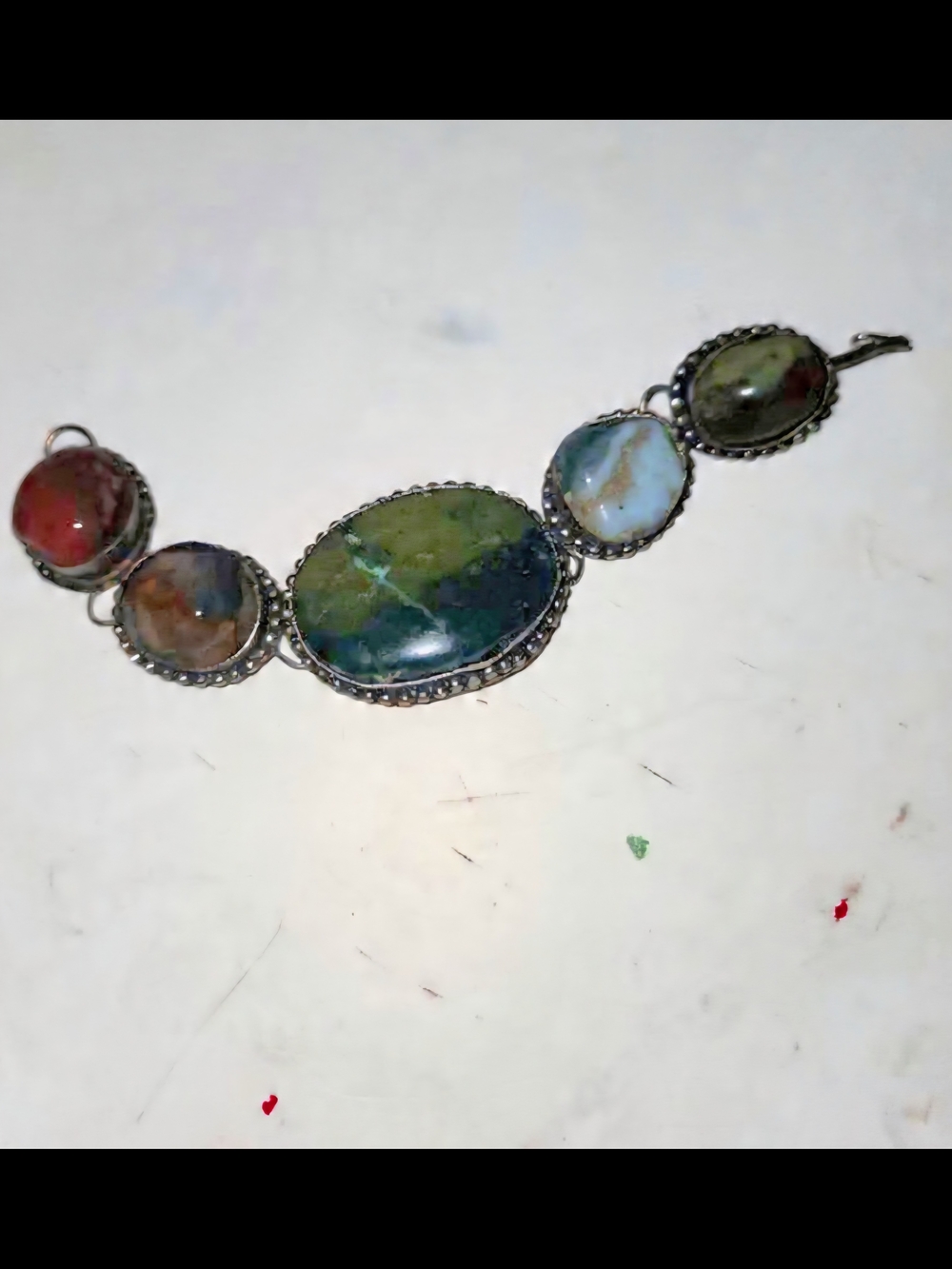Multi Polished Gemstone Stone Green and Earth-Tone  Bracelet - Unbranded